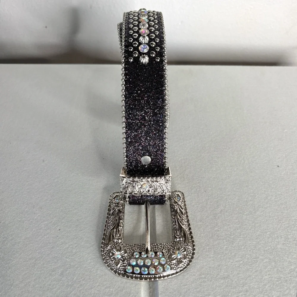 Y2k Western Cowgirl Studded Rhinestone Belt Med 28-34 Concho Glitter Bling NEW